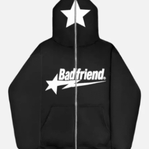 Black Full-Zip Hoodie with White Badfriend Star Logo