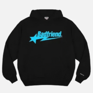 Black Hoodie with Blue Badfriend Star Logo