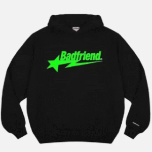Black Hoodie with Green Badfriend Star Logo