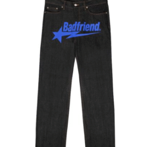Black Jeans with Blue Badfriend Star Logo