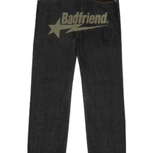 Black Jeans with Olive Badfriend Star Logo