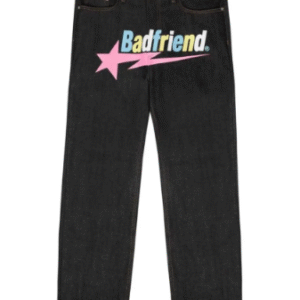 Black Jeans with Pink Badfriend Star Logo