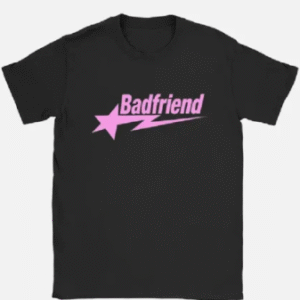 Black Tee with Pink Badfriend Star Logo