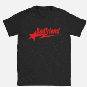 Black Tee with Red Badfriend Star Logo