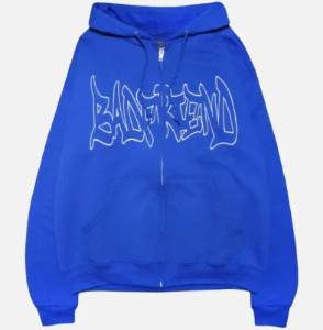 Blue Full-Zip Hoodie with White Badfriend Graffiti Logo