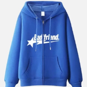 Blue Full-Zip Hoodie with White Badfriend Star Logo