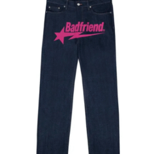 Dark Blue Jeans with Pink Badfriend Star Logo