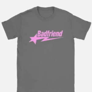 Grey Tee with Pink Badfriend Star Logo