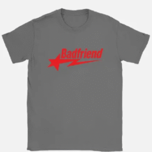 Grey Tee with Red Badfriend Star Logo