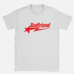 White Tee with Red Badfriend Star Logo